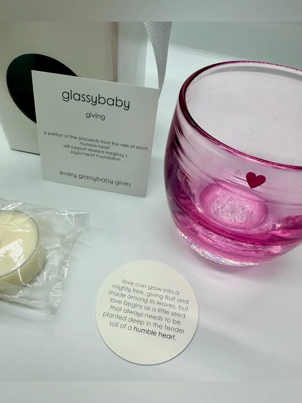 Glassybaby RARE Humble Heart Pink Hand-Blown Glass Votive Candle Holder. New!